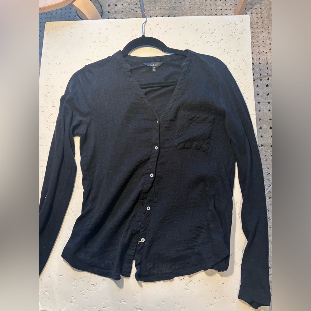 Lucky Brand Long Sleeve Black Button up 100% Cotton